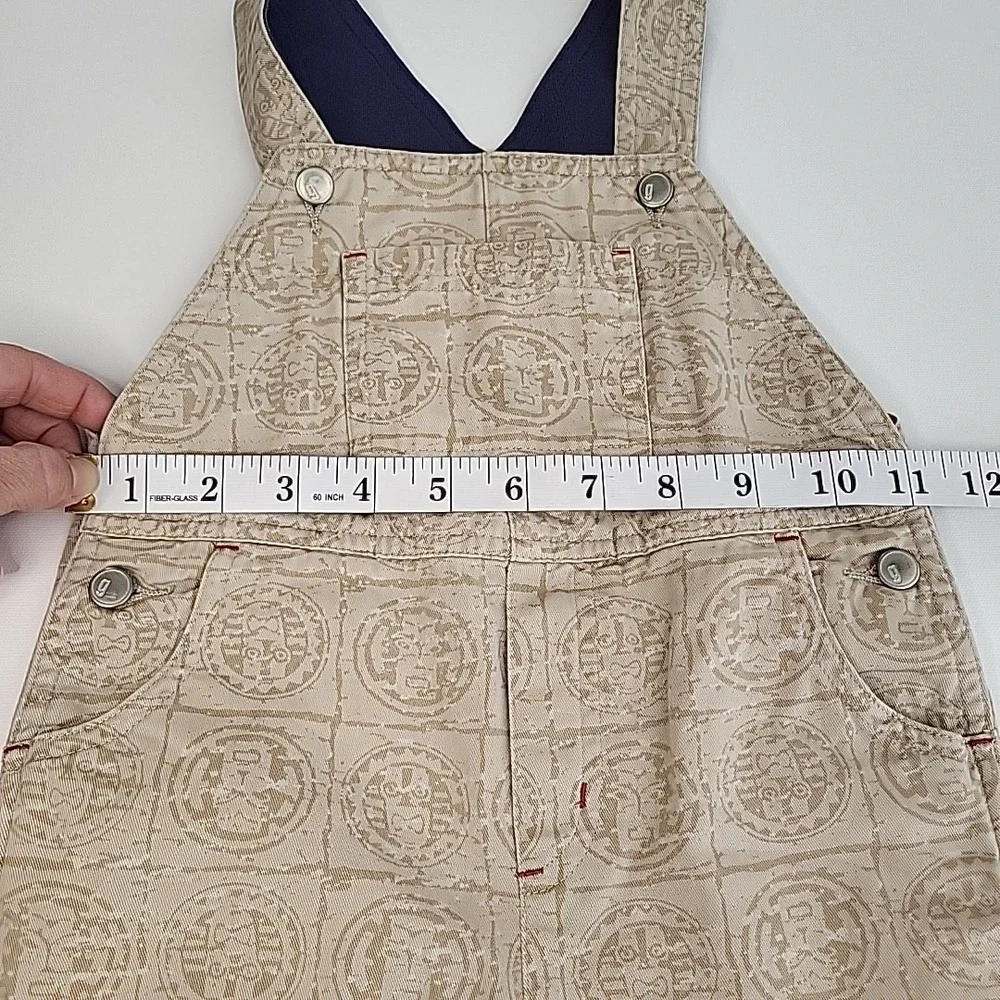 GYMBOREE Y2K 2001 Vintage TIKI Print Overalls/Shortalls Beige/Blue‎ Size 12-18mo